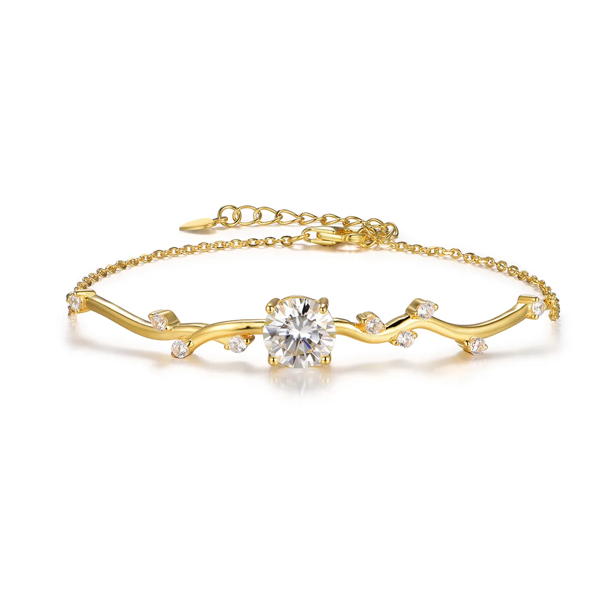MB0016 S925 Silver 18K Yellow Gold Moissanite Bracelet Center Stone 8.0mm/2.0ct