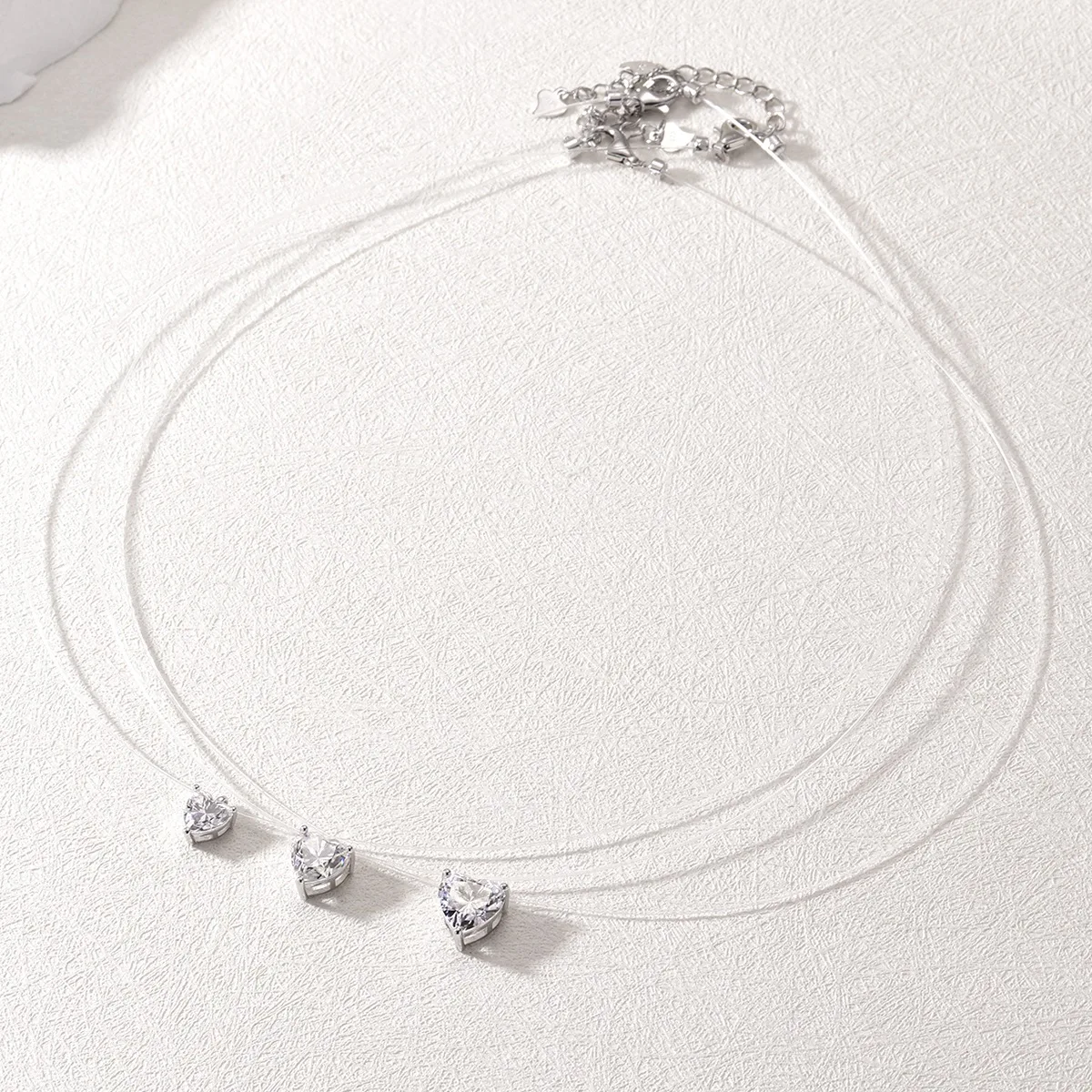 MP0047 S925 Silver 18K White Gold Invisible Ultra-Brilliant Heart Moissanite Necklace Collarbone Chain Cord Pendant