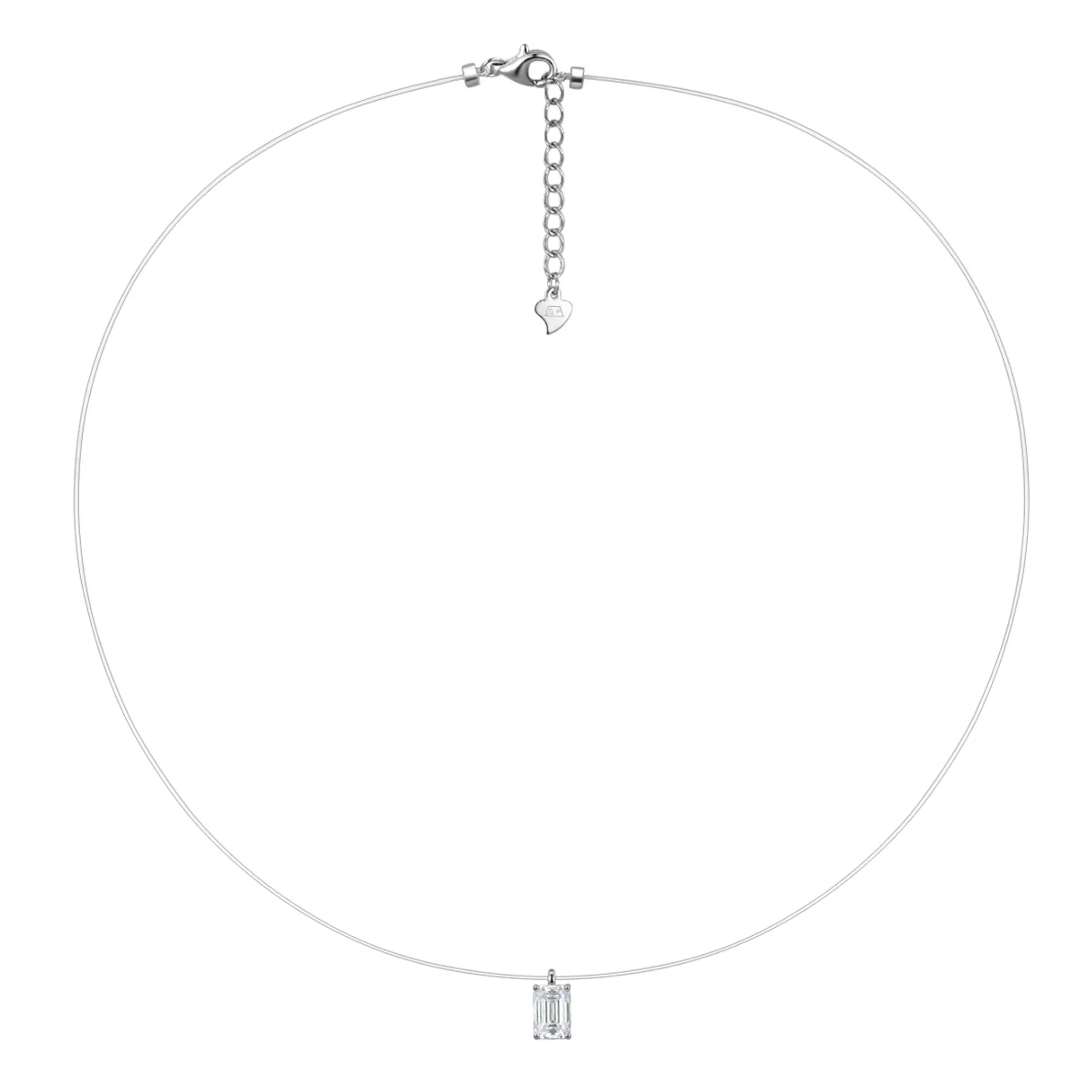 MP0049 S925 Silver 18K White Gold Invisible Ultra-Brilliant Emerald Cut Moissanite Necklace Collarbone Chain Cord Pendant