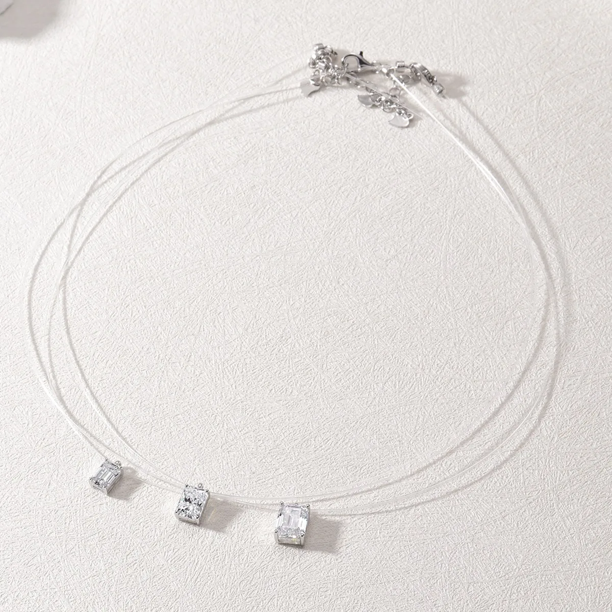 MP0049 S925 Silver 18K White Gold Invisible Ultra-Brilliant Emerald Cut Moissanite Necklace Collarbone Chain Cord Pendant