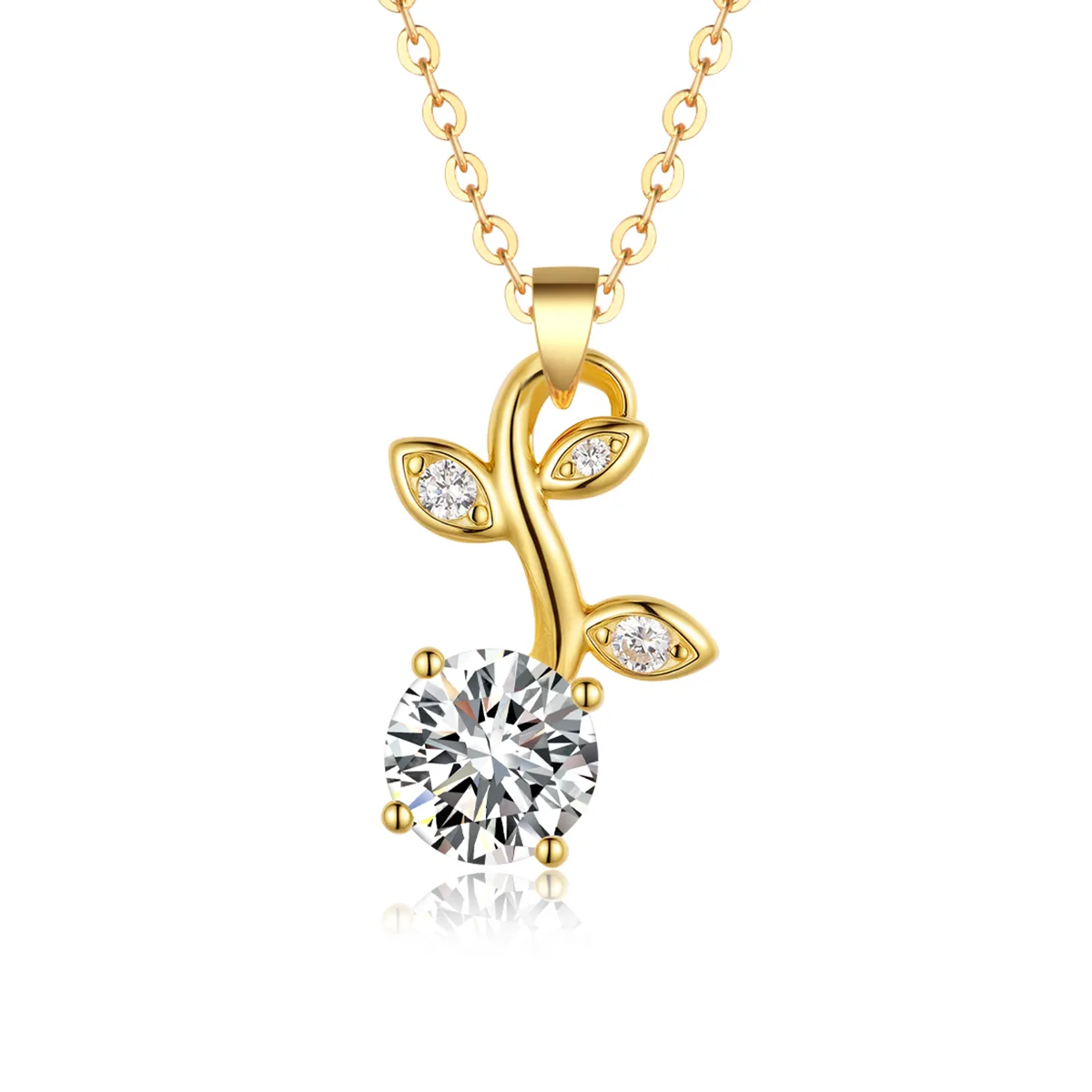 MP0042 S925 Silver 18K Yellow Gold Moissanite Small Flower Necklace 1.2ct