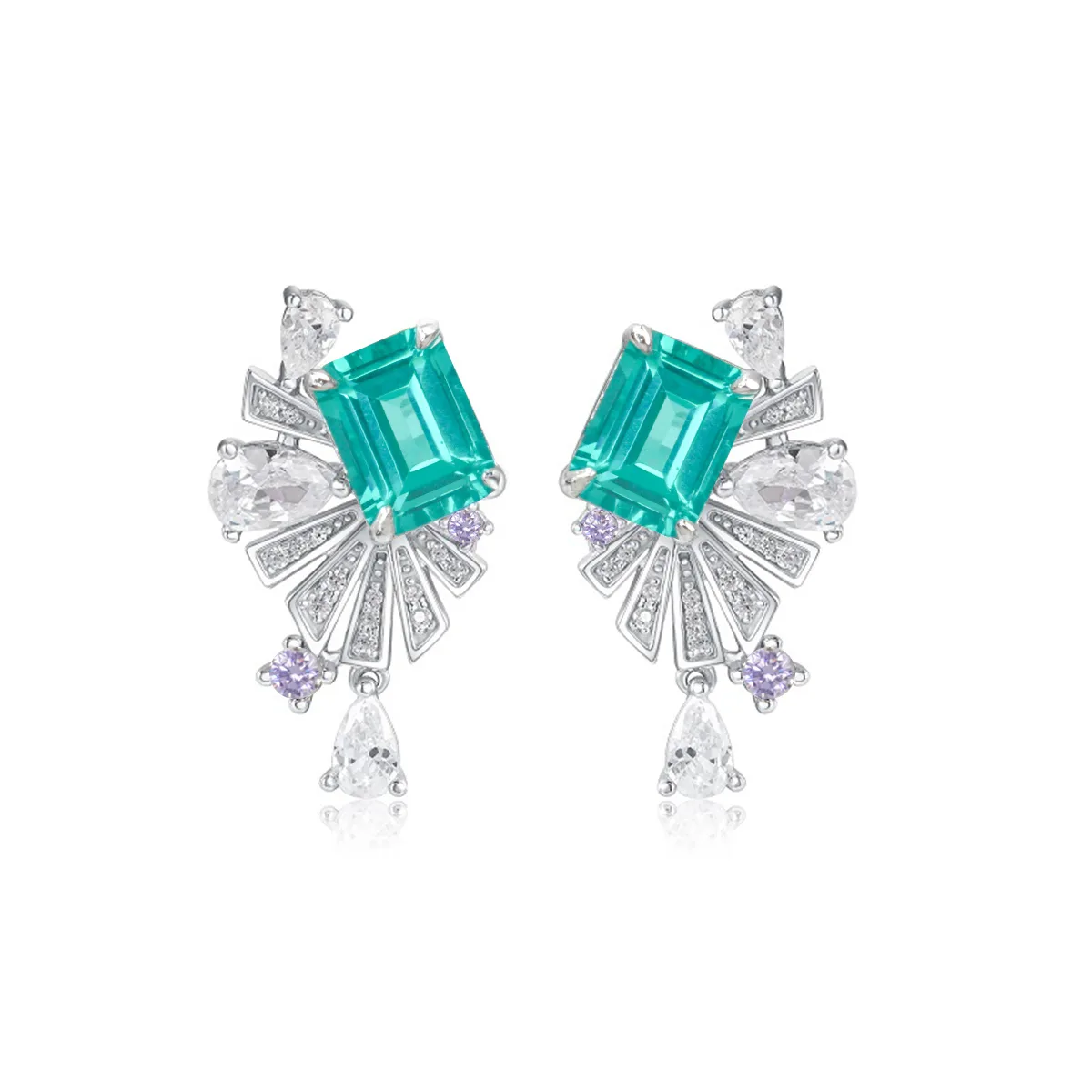 E0692 S925 Silver 18K White Gold Lab-Grown Gemstone Earrings 8*6mm/4.86ct