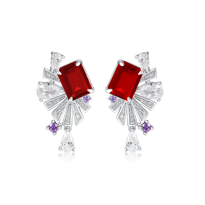 E0692 S925 Silver 18K White Gold Lab-Grown Gemstone Earrings 8*6mm/4.86ct
