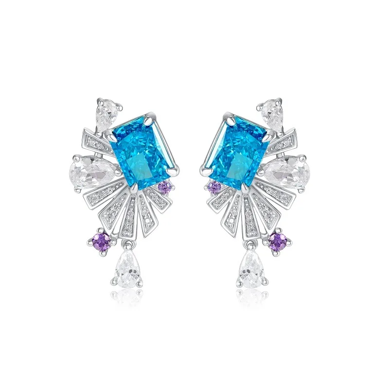 E0692 S925 Silver 18K White Gold Lab-Grown Gemstone Earrings 8*6mm/4.86ct