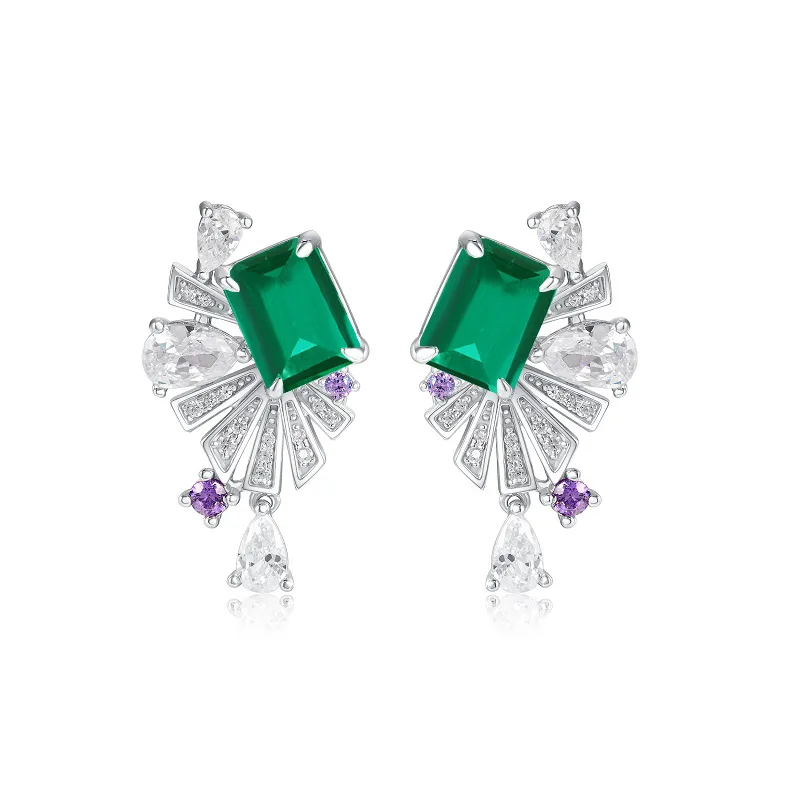 E0692 S925 Silver 18K White Gold Lab-Grown Gemstone Earrings 8*6mm/4.86ct