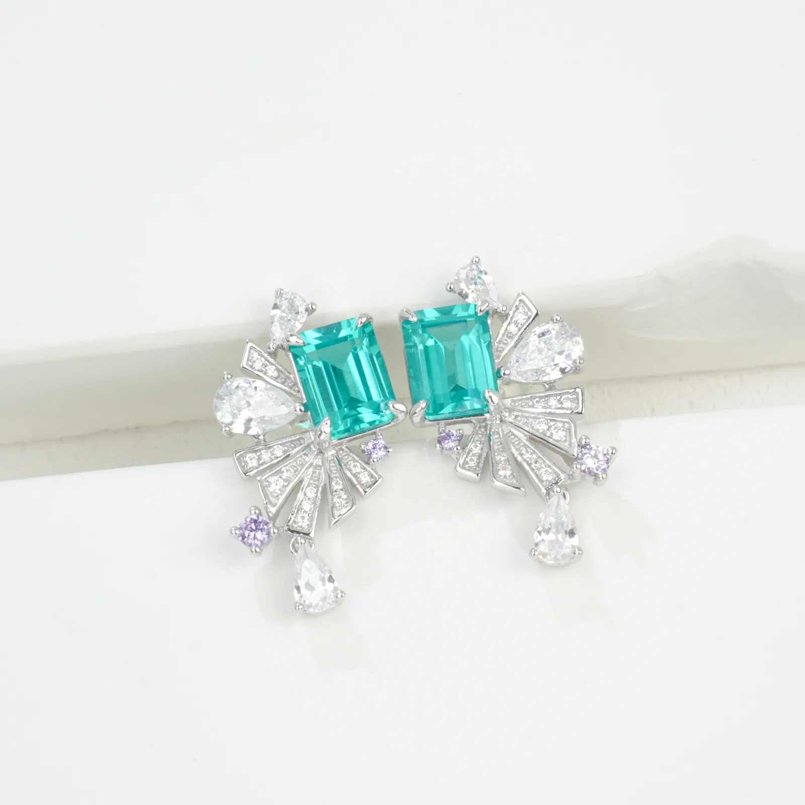 E0692 S925 Silver 18K White Gold Lab-Grown Gemstone Earrings 8*6mm/4.86ct