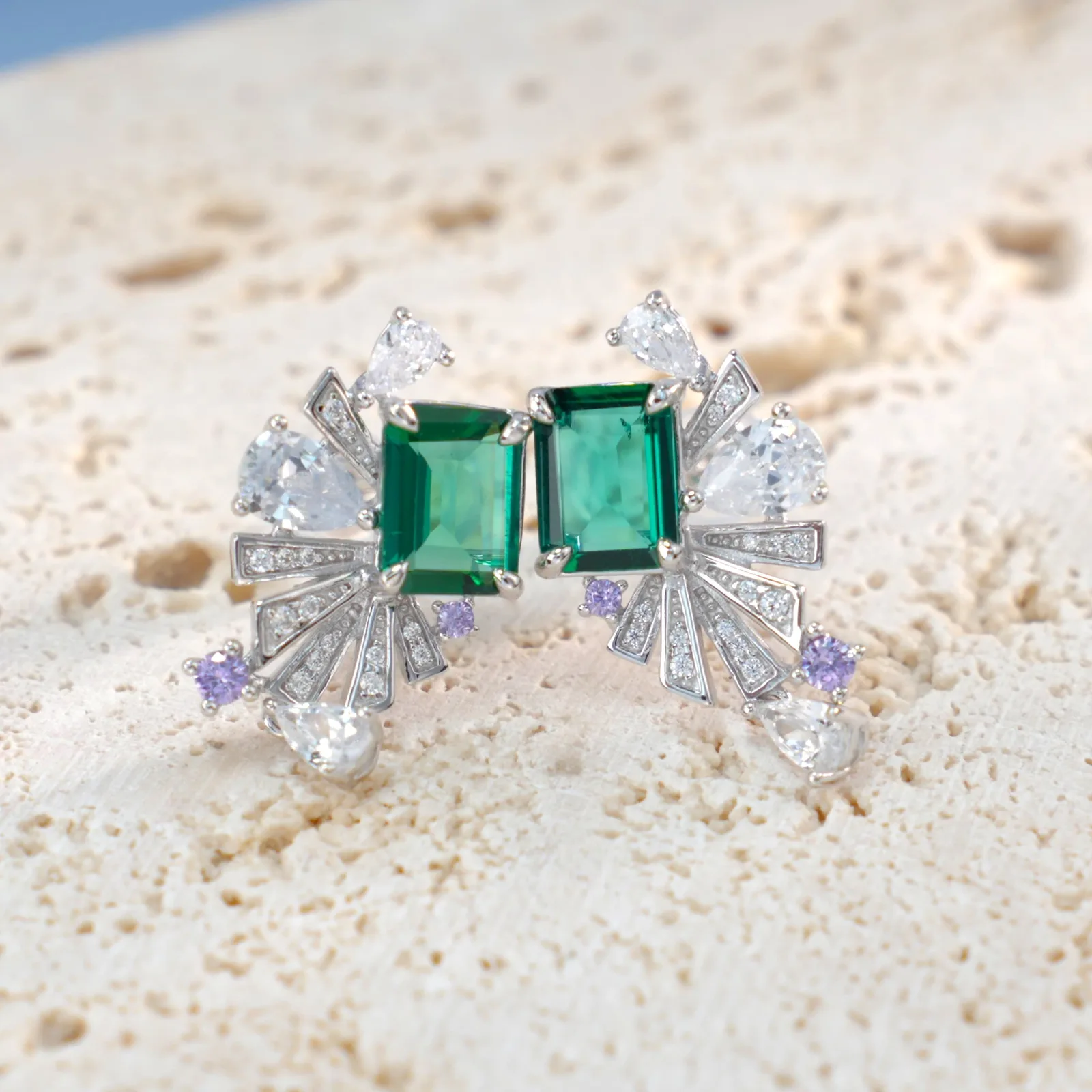 E0692 S925 Silver 18K White Gold Lab-Grown Gemstone Earrings 8*6mm/4.86ct