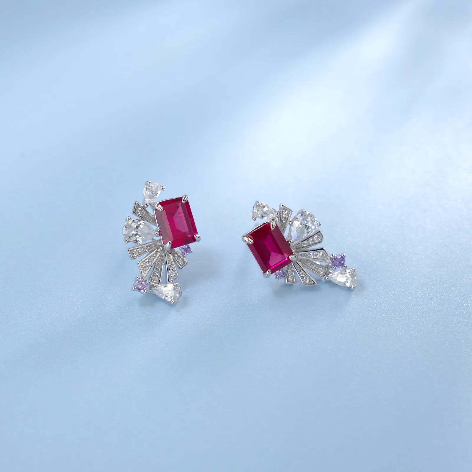 E0692 S925 Silver 18K White Gold Lab-Grown Gemstone Earrings 8*6mm/4.86ct