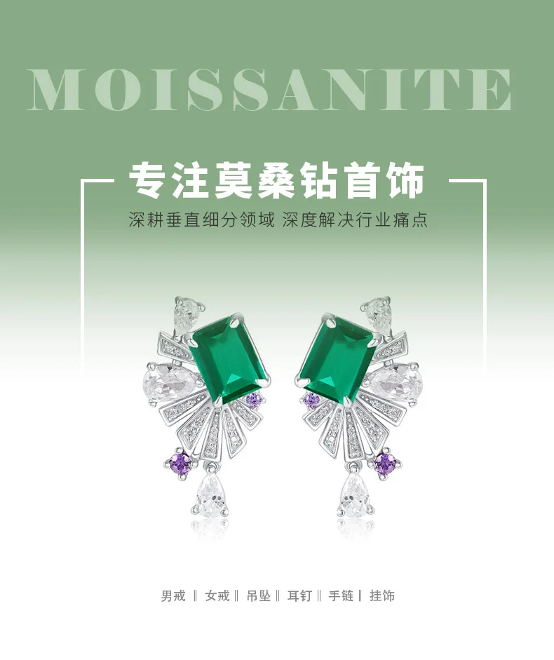 E0692 S925 Silver 18K White Gold Lab-Grown Gemstone Earrings 8*6mm/4.86ct detail