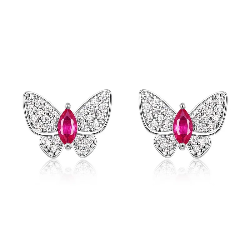 E-2026 S925 Silver 18K White Gold Marquise Lab-Grown Gemstone Butterfly Earrings 5*2.5mm