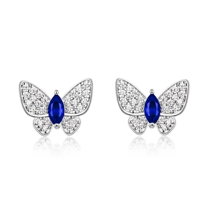 E-2026 S925 Silver 18K White Gold Marquise Lab-Grown Gemstone Butterfly Earrings 5*2.5mm