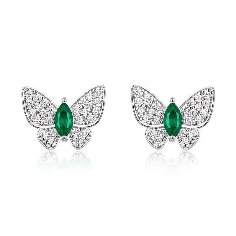 E-2026 S925 Silver 18K White Gold Marquise Lab-Grown Gemstone Butterfly Earrings 5*2.5mm