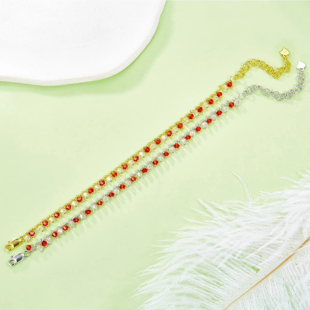 B023 S925 Silver 18K Gold Spirit White Synthetic Bracelet