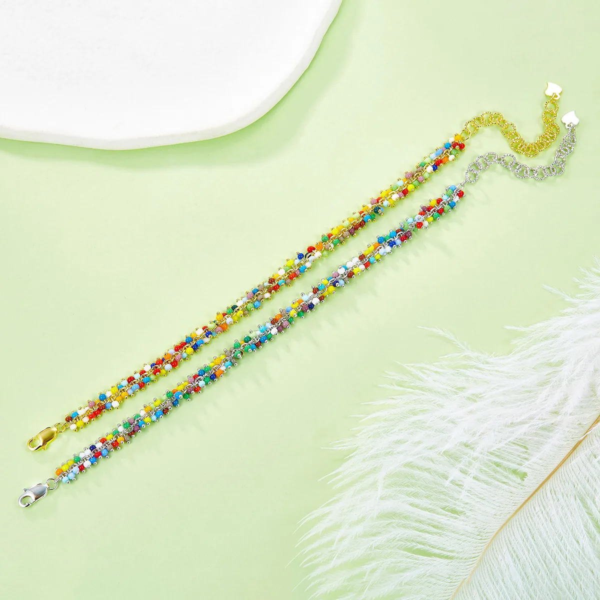 B022 S925 Silver 18K Gold Multi Bead Spirit Bracelet