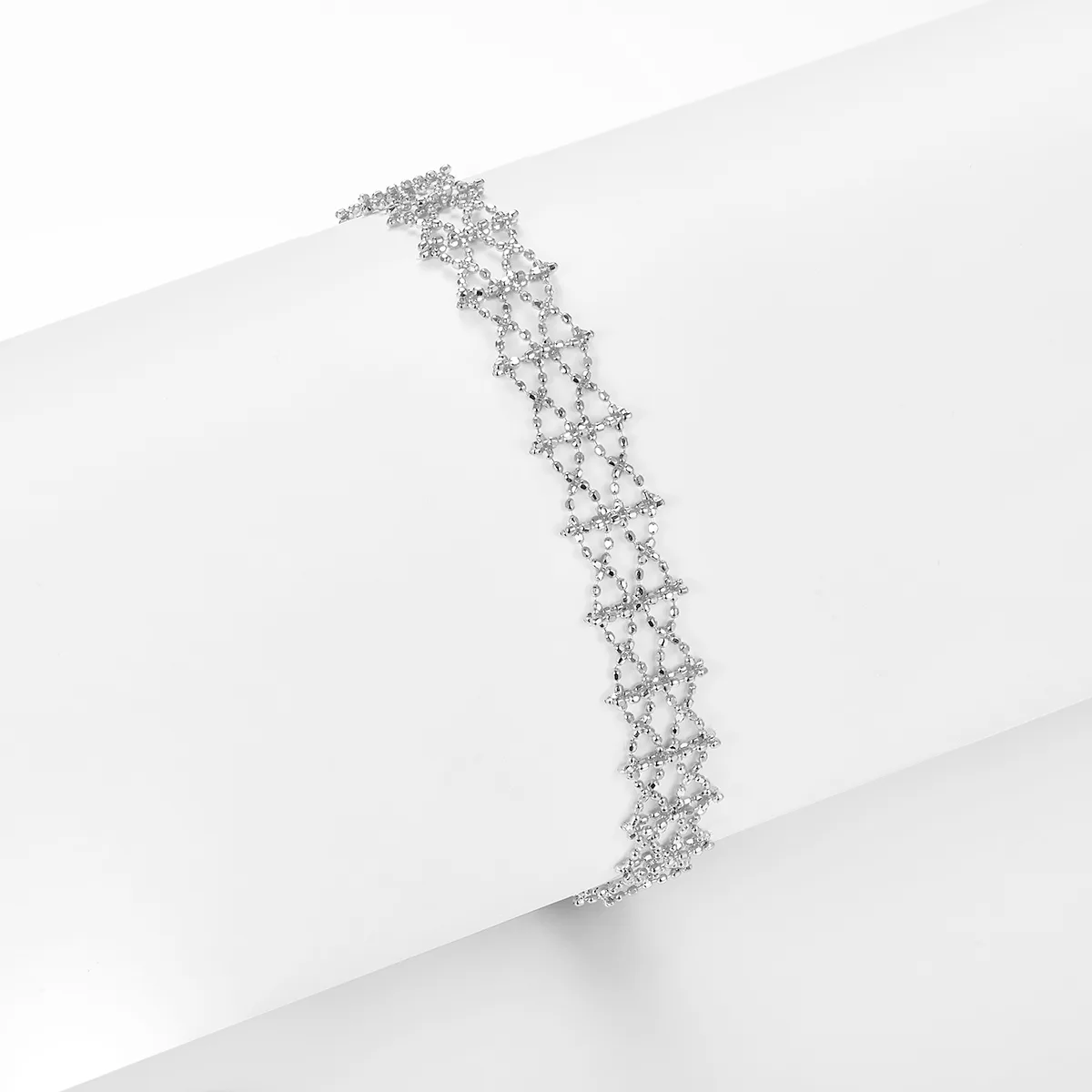 B013 S925 Silver 18K Gold Large Lace Woven Craft Bracelet