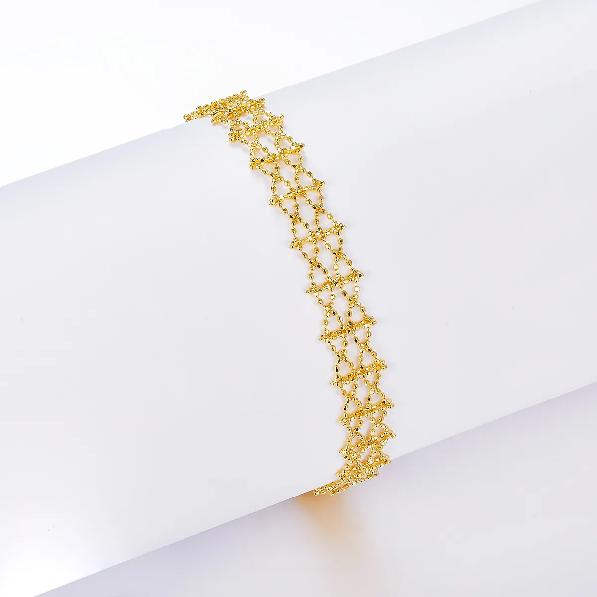 B013 S925 Silver 18K Gold Large Lace Woven Craft Bracelet