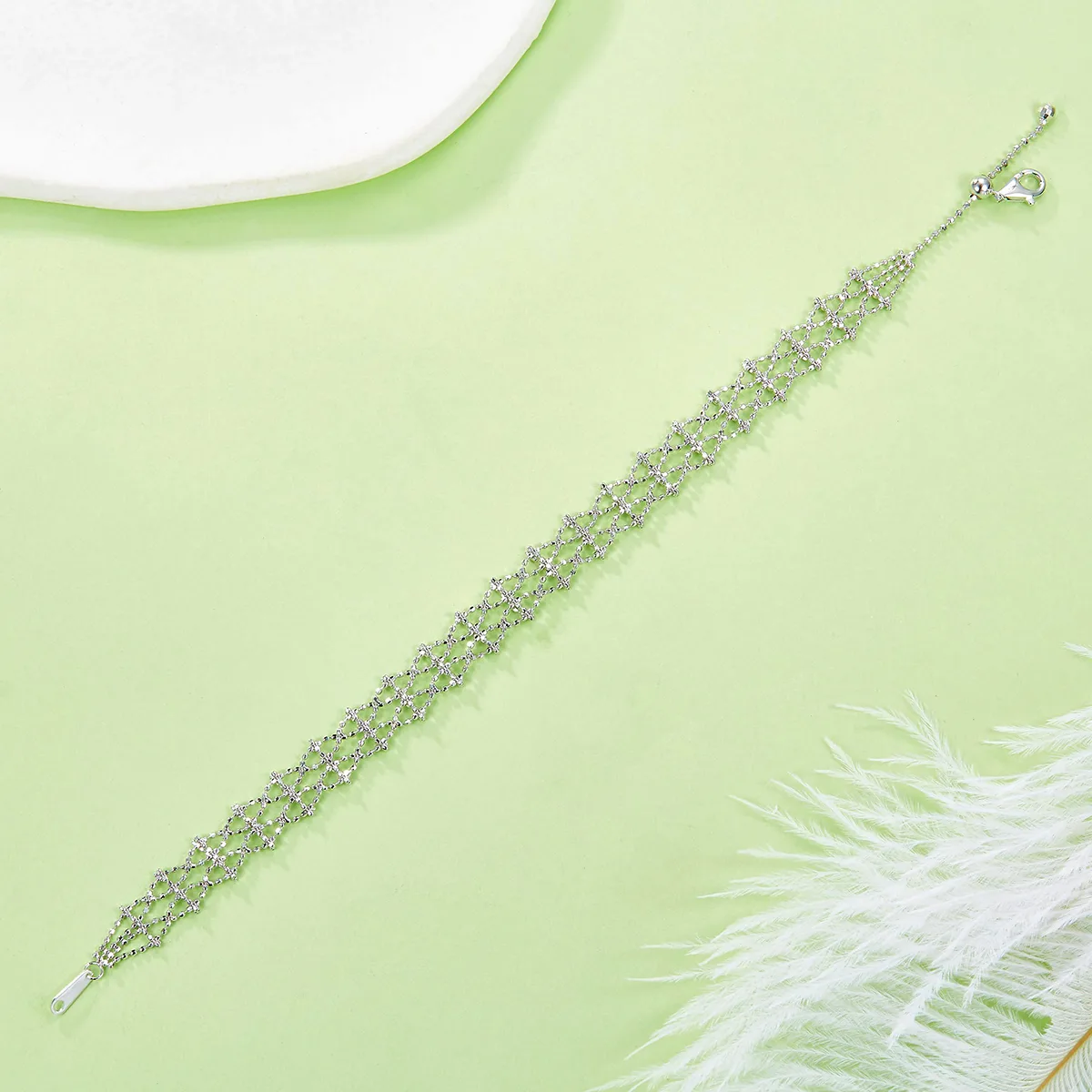 B013 S925 Silver 18K Gold Large Lace Woven Craft Bracelet