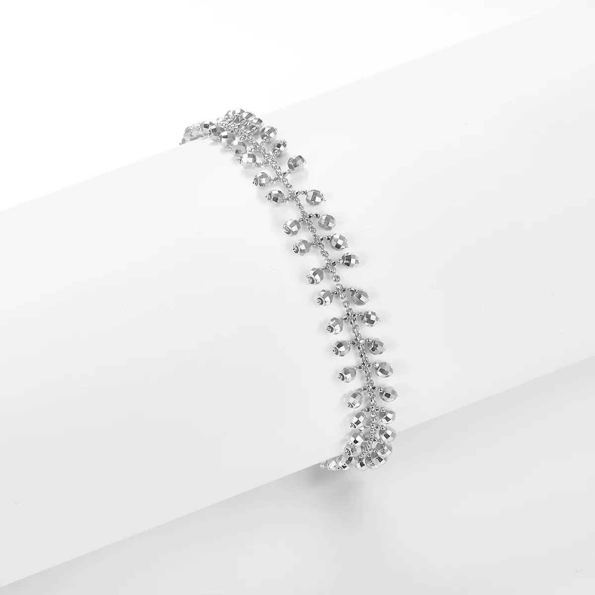 B012 S925 Silver 18K Gold Large Lace Woven Craft Spirit Sparkling Bead Bracelet