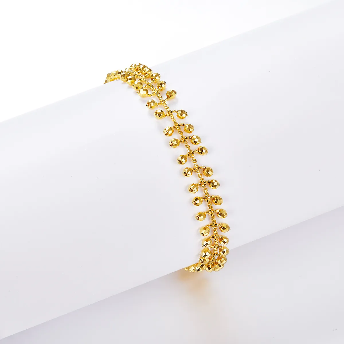 B012 S925 Silver 18K Gold Large Lace Woven Craft Spirit Sparkling Bead Bracelet