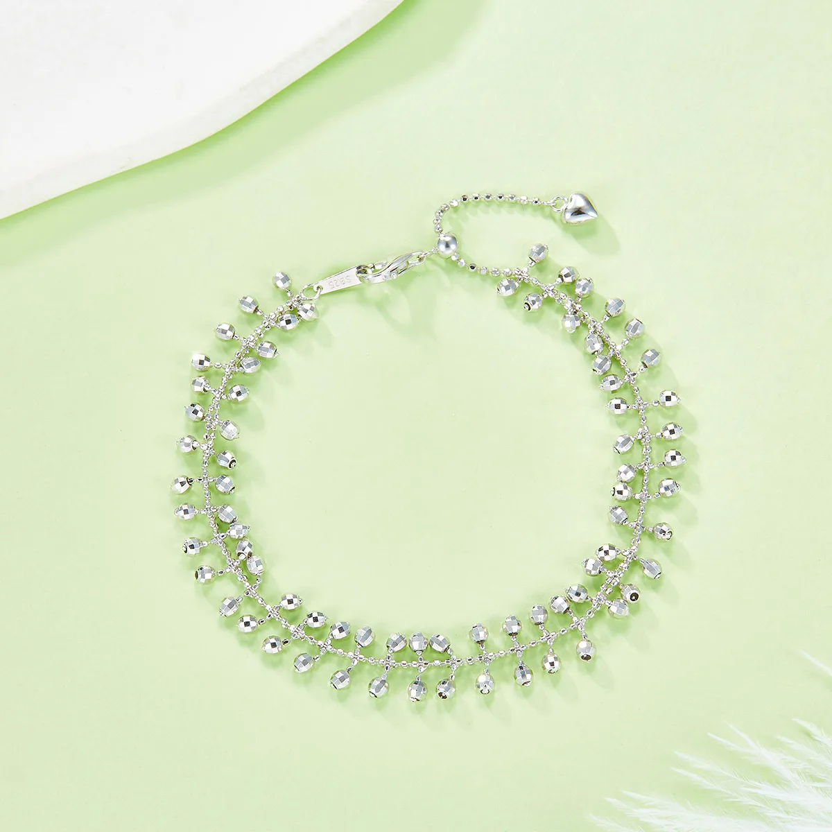 B012 S925 Silver 18K Gold Large Lace Woven Craft Spirit Sparkling Bead Bracelet