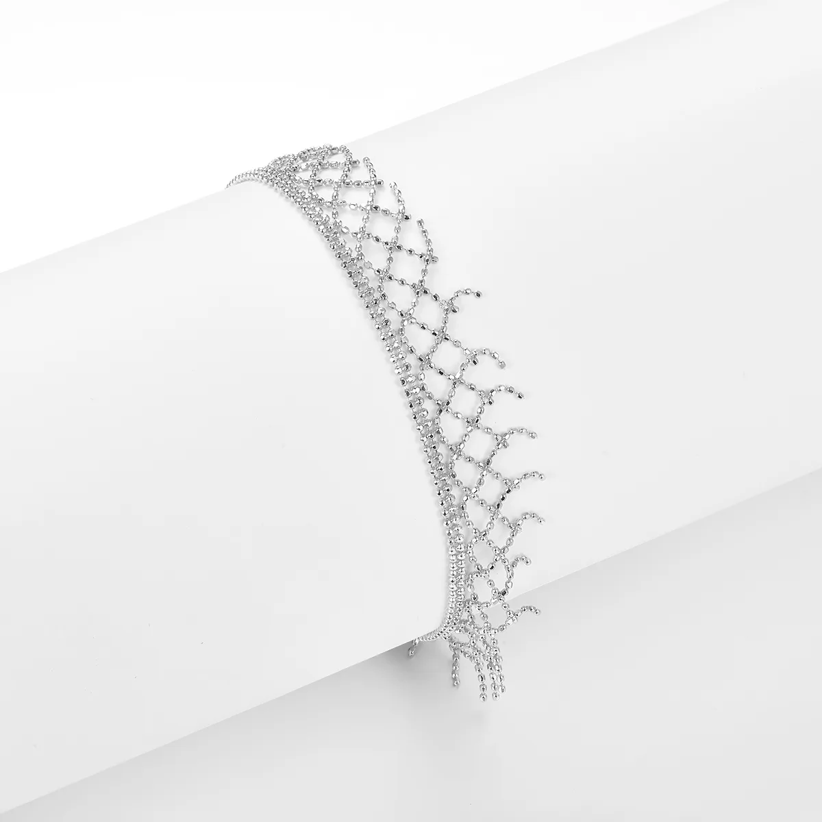 B009 S925 Silver 18K Gold Large Lace Woven Craft Tassel Bracelet