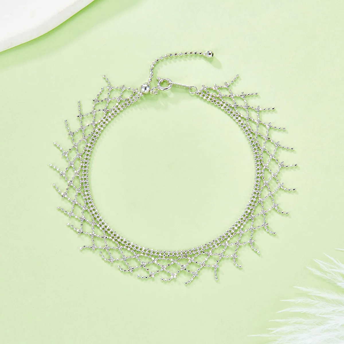 B009 S925 Silver 18K Gold Large Lace Woven Craft Tassel Bracelet