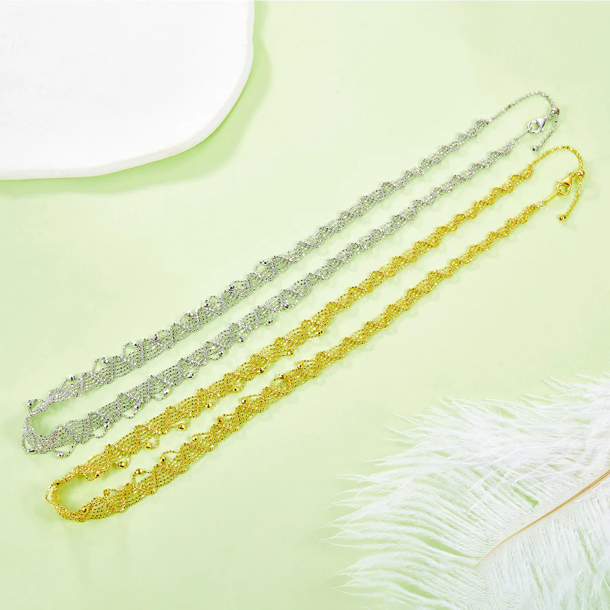 K019 S925 Silver 18K Gold Large Lace Woven Craft Light Luxury Necklace