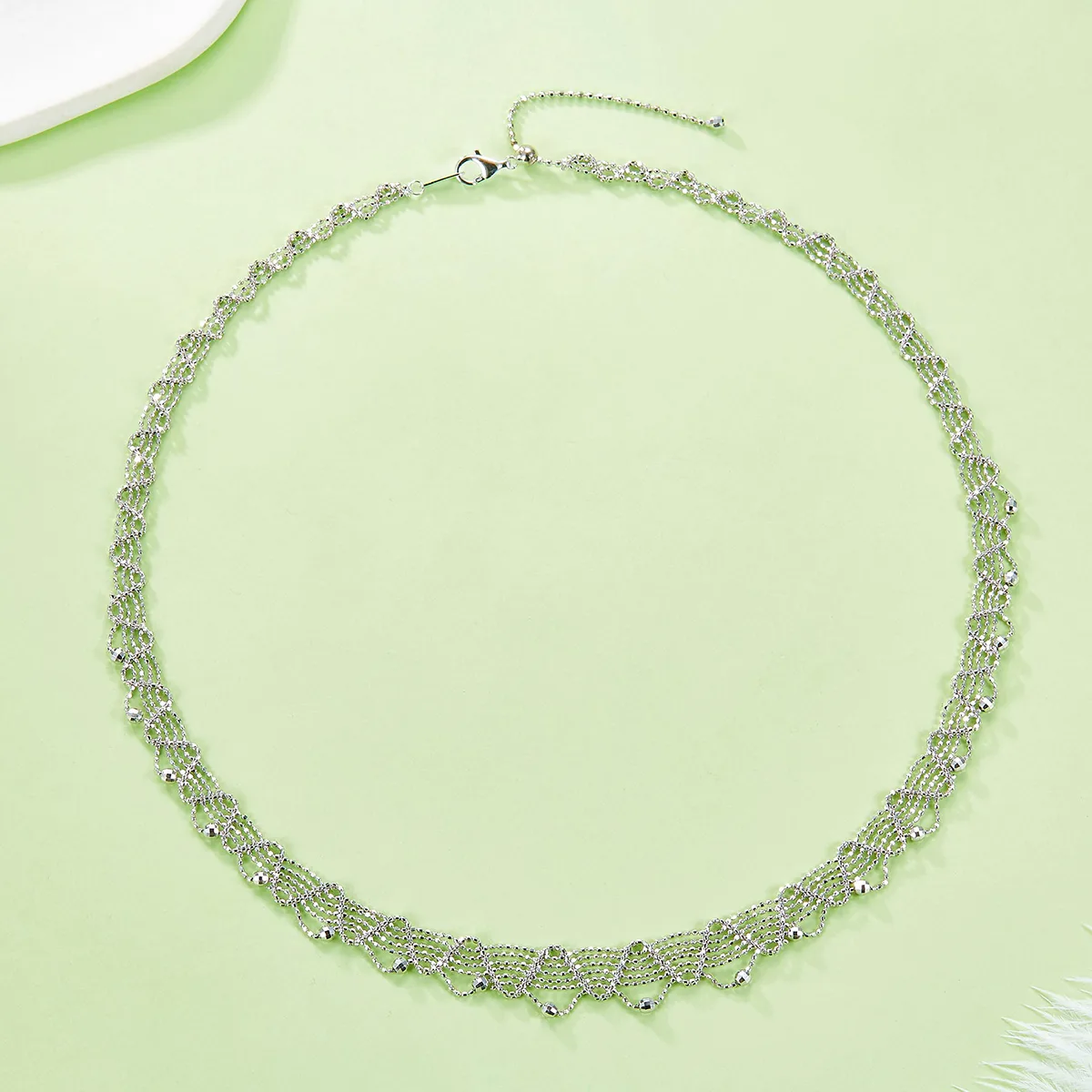 K019 S925 Silver 18K Gold Large Lace Woven Craft Light Luxury Necklace