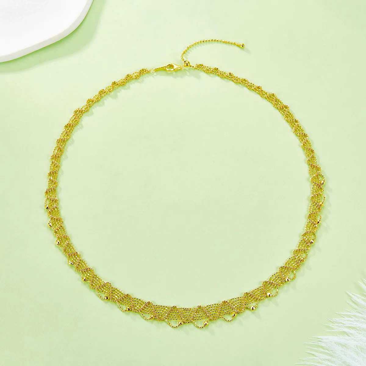 K019 S925 Silver 18K Gold Large Lace Woven Craft Light Luxury Necklace