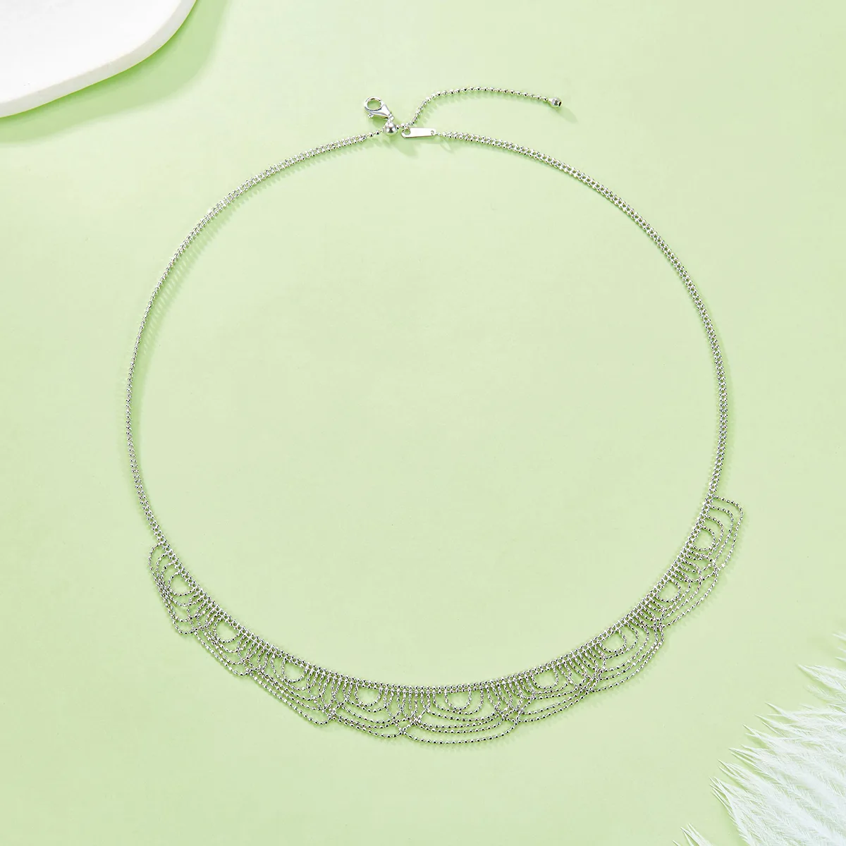 K017 S925 Silver 18K Gold Large Lace Woven Craft Necklace
