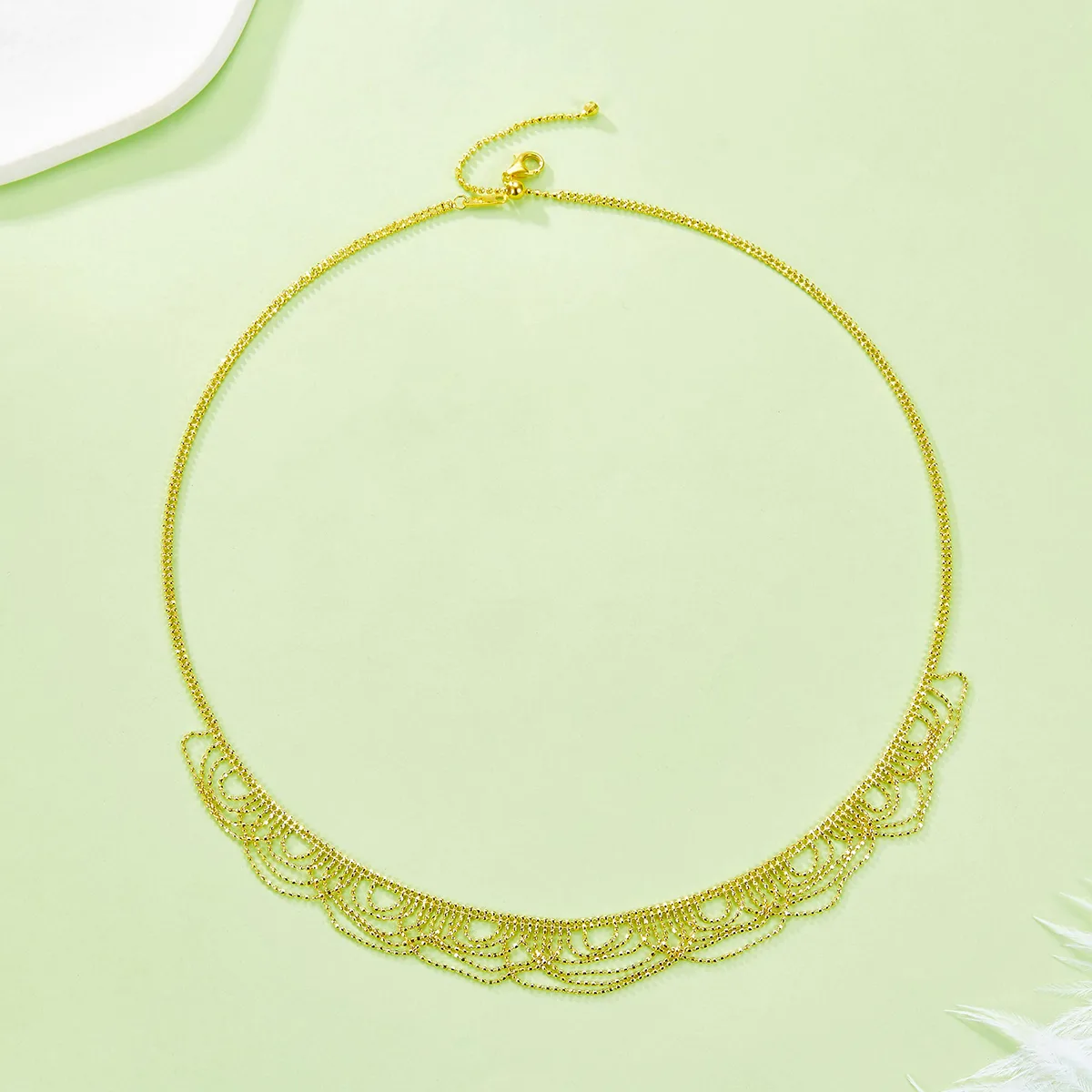 K017 S925 Silver 18K Gold Large Lace Woven Craft Necklace