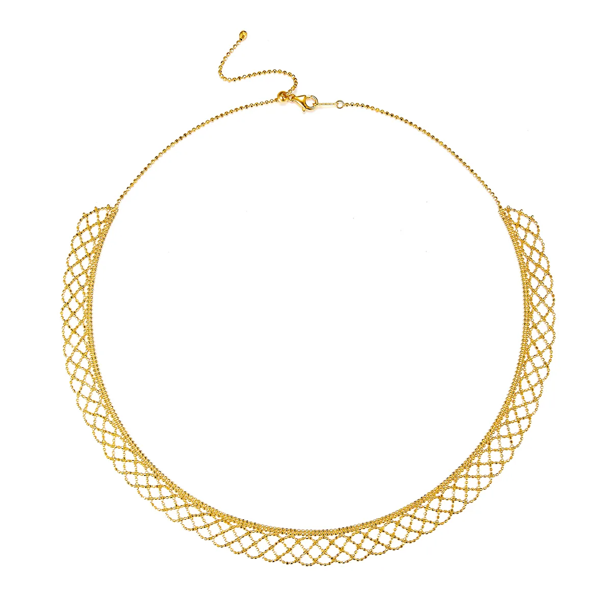 K016 S925 Silver 18K Gold Large Lace Woven Craft Necklace