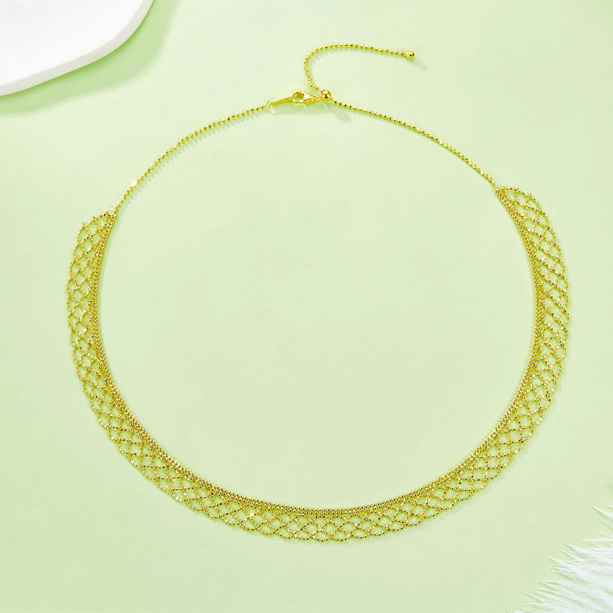 K016 S925 Silver 18K Gold Large Lace Woven Craft Necklace