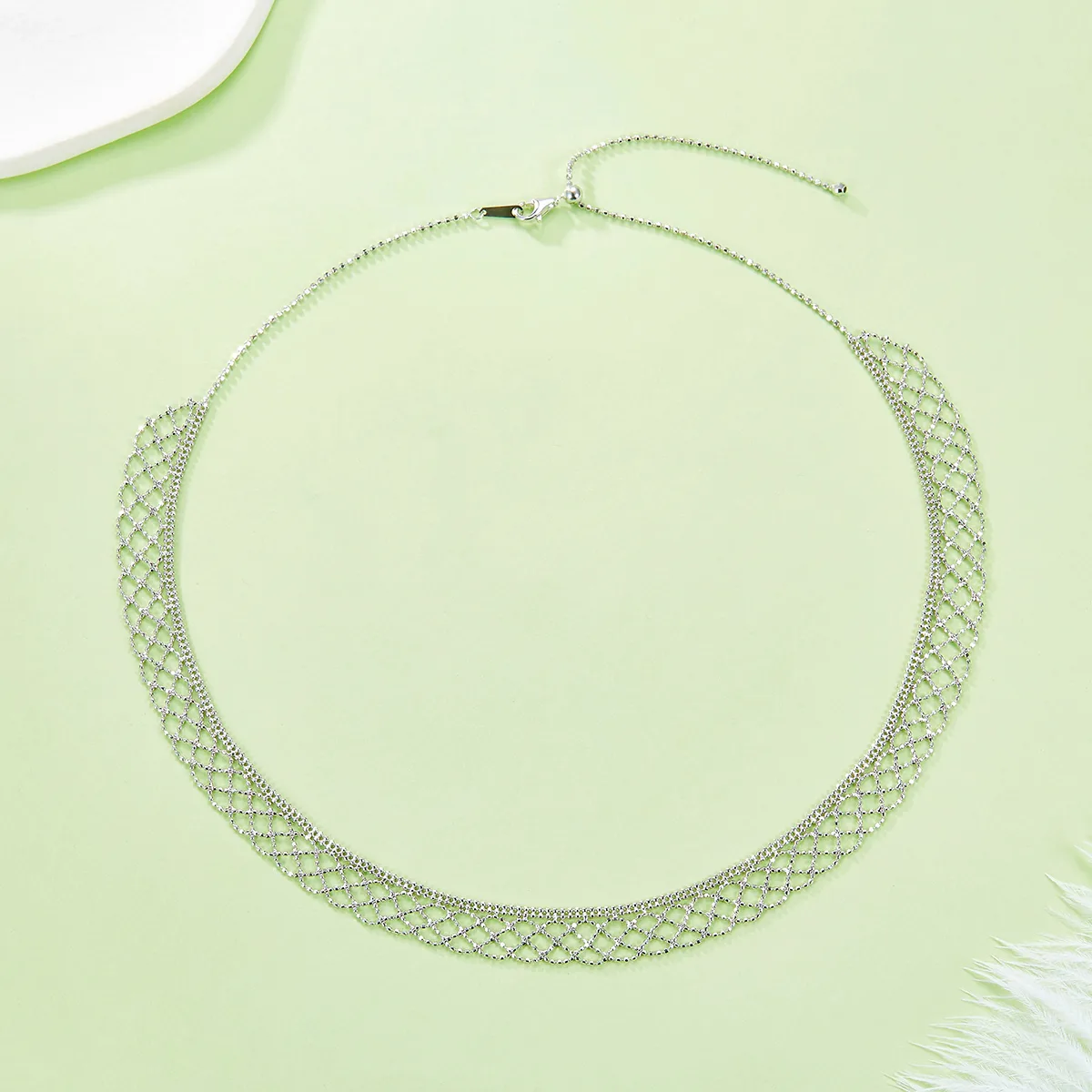 K016 S925 Silver 18K Gold Large Lace Woven Craft Necklace
