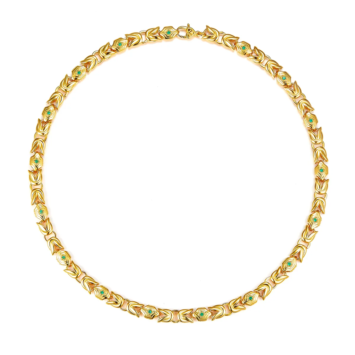 K011 S925 Silver 18K Gold Lab-Grown Emerald Hip-Hop Necklace