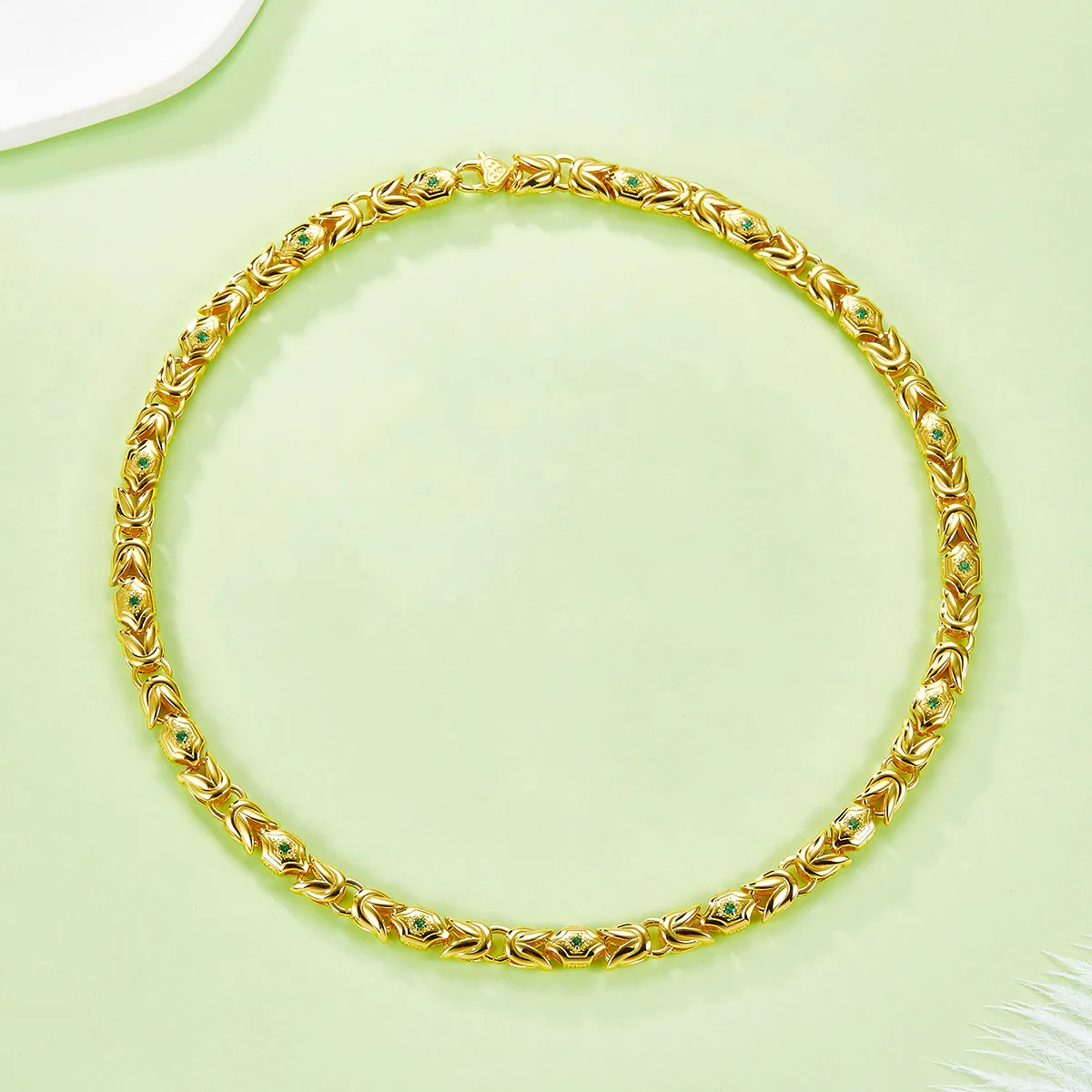 K011 S925 Silver 18K Gold Lab-Grown Emerald Hip-Hop Necklace