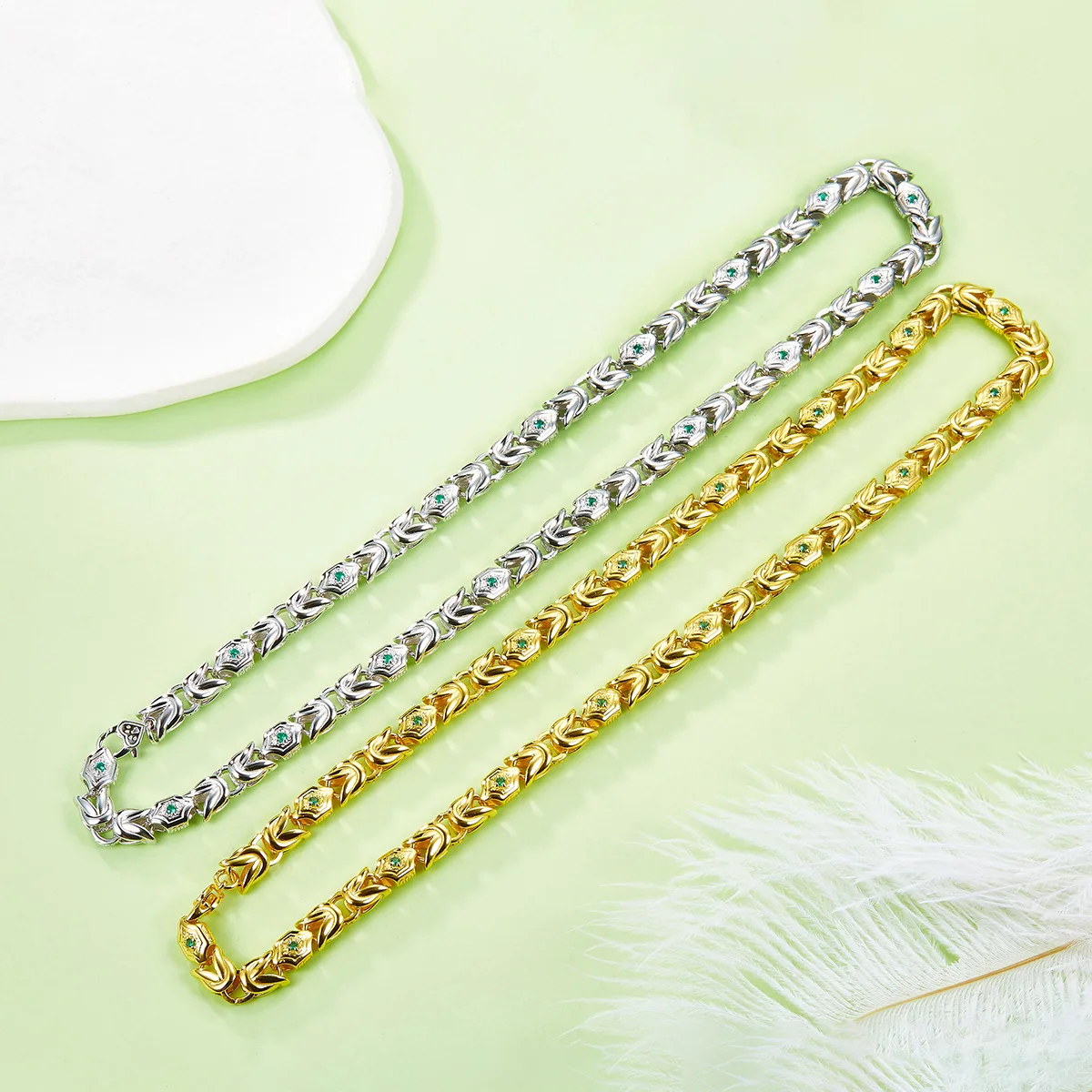 K011 S925 Silver 18K Gold Lab-Grown Emerald Hip-Hop Necklace