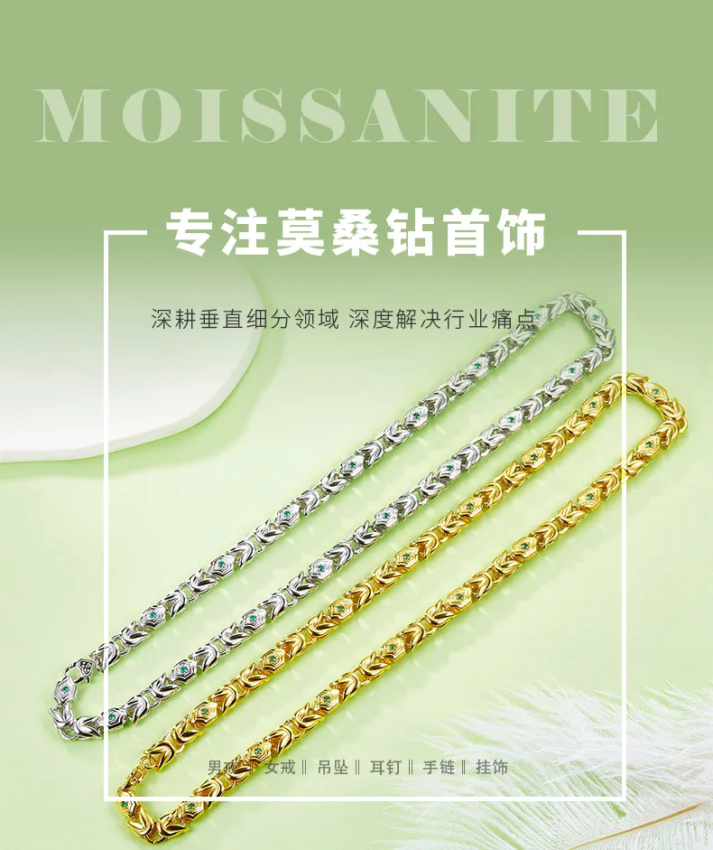K011 S925 Silver 18K Gold Lab-Grown Emerald Hip-Hop Necklace detail 1
