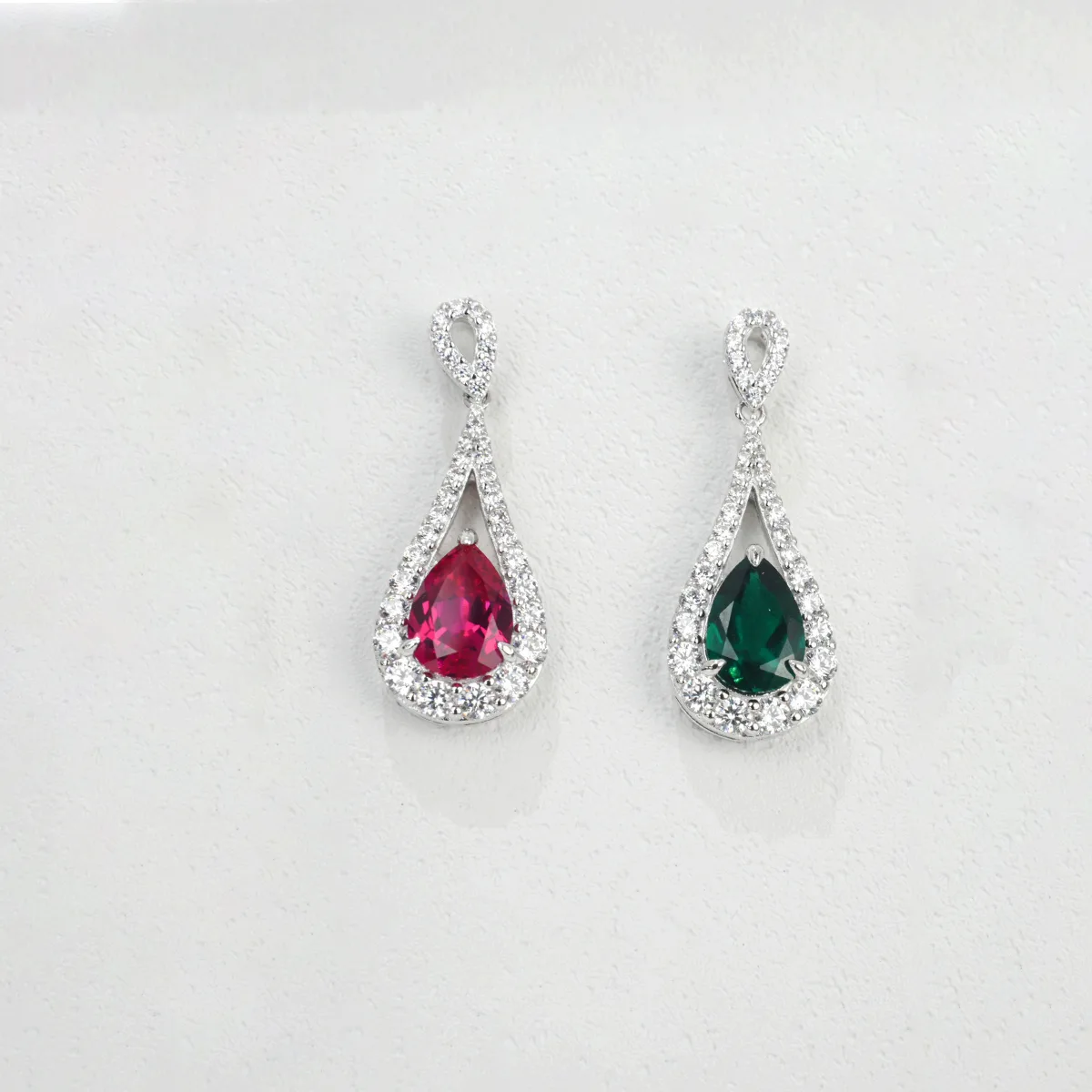 P1758 S925 Silver 18K White Gold Teardrop Lab-Grown Gemstone Necklace 11*7mm/ 1.75ct