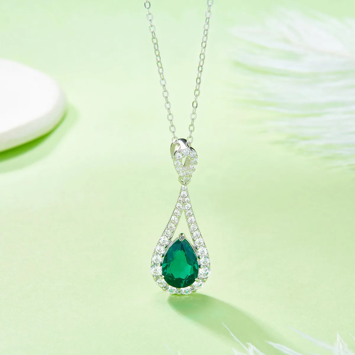 P1758 S925 Silver 18K White Gold Teardrop Lab-Grown Gemstone Necklace 11*7mm/ 1.75ct