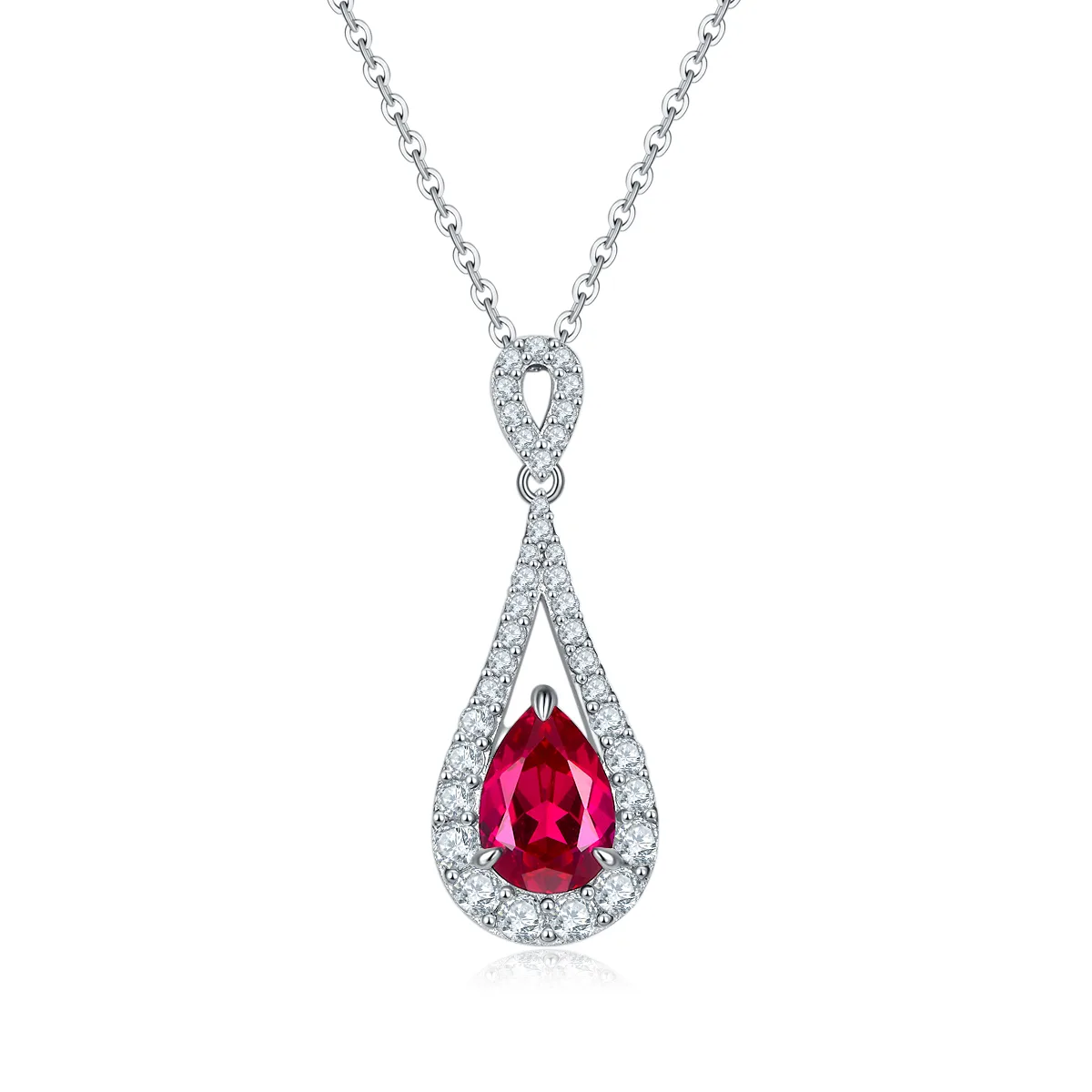 P1758 S925 Silver 18K White Gold Teardrop Lab-Grown Gemstone Necklace 11*7mm/ 1.75ct