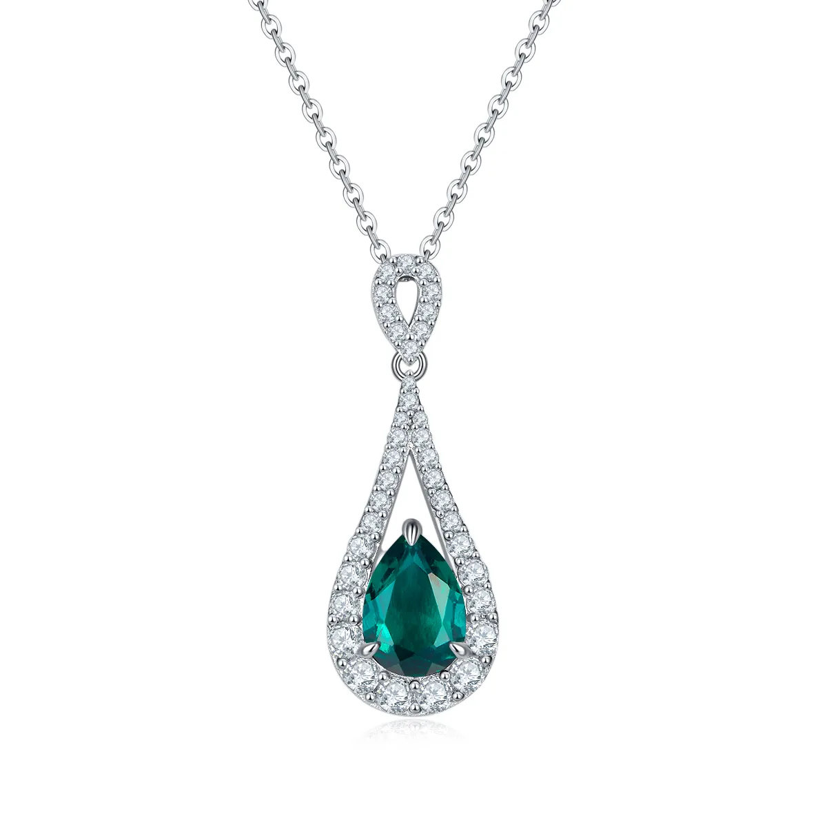 P1758 S925 Silver 18K White Gold Teardrop Lab-Grown Gemstone Necklace 11*7mm/ 1.75ct