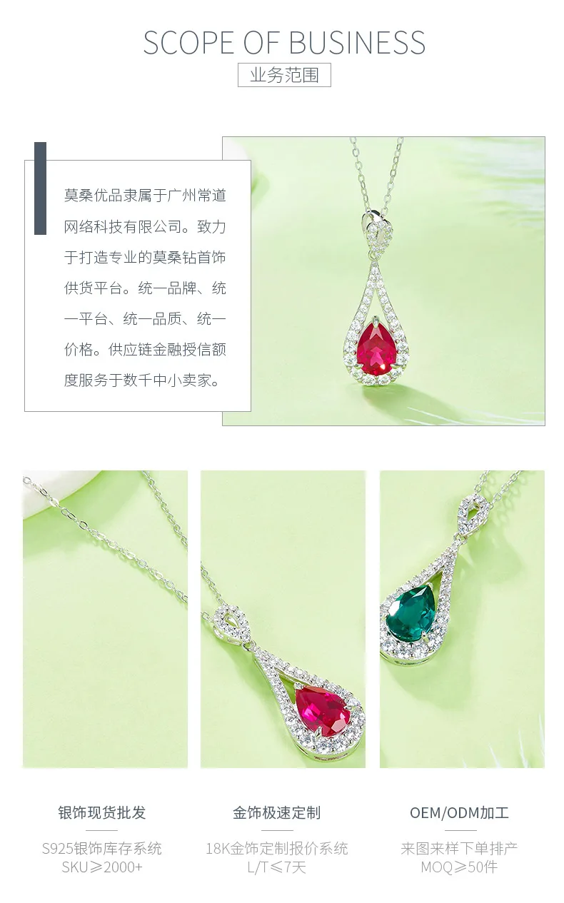 P1758 S925 Silver 18K White Gold Teardrop Lab-Grown Gemstone Necklace 11*7mm/ 1.