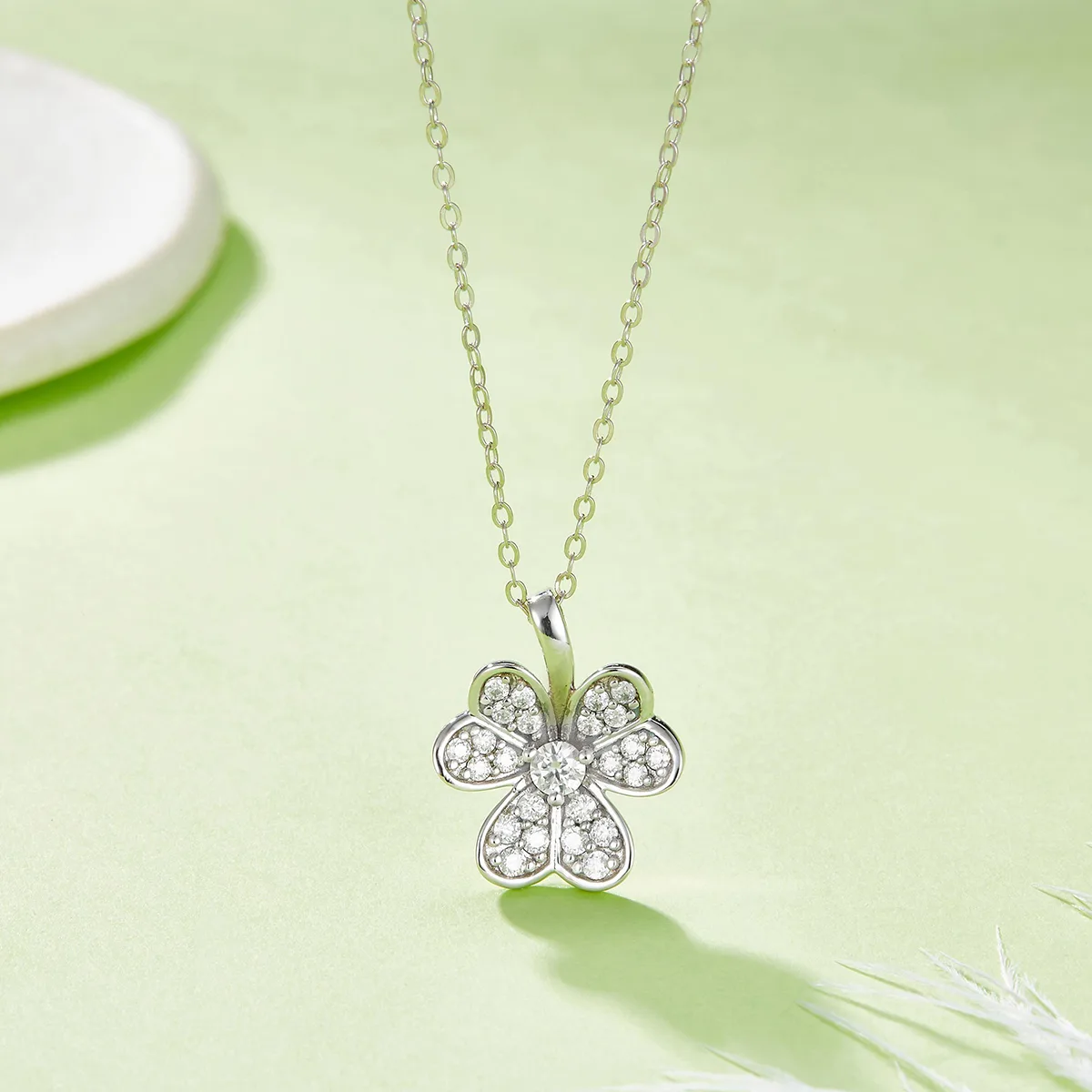 P21101906 S925 Silver 18K White Gold Lucky Moissanite Jewelry Set 0.38ct