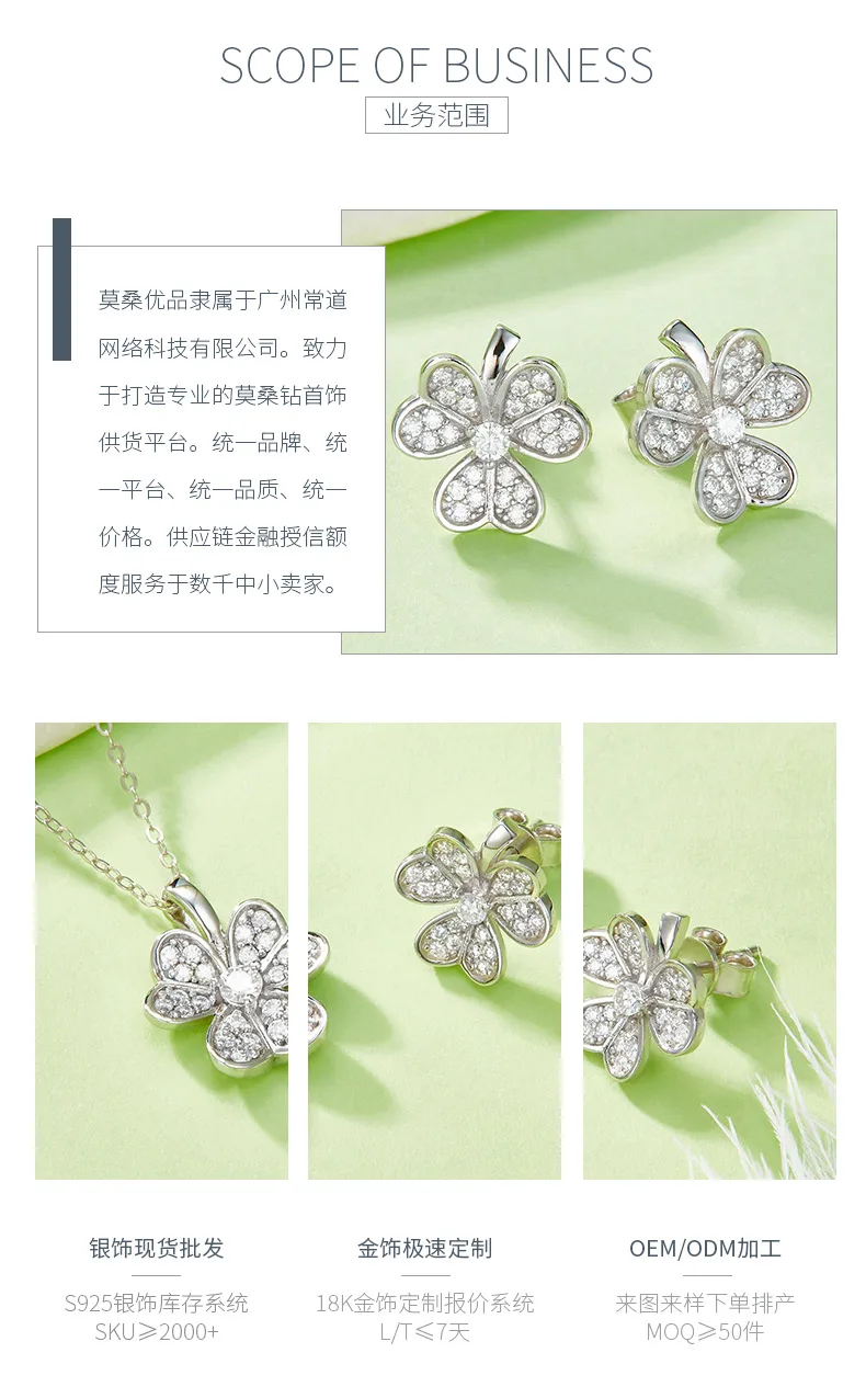 P21101906 S925 Silver 18K White Gold Lucky Moissanite Jewelry Set 0.38ct detail 