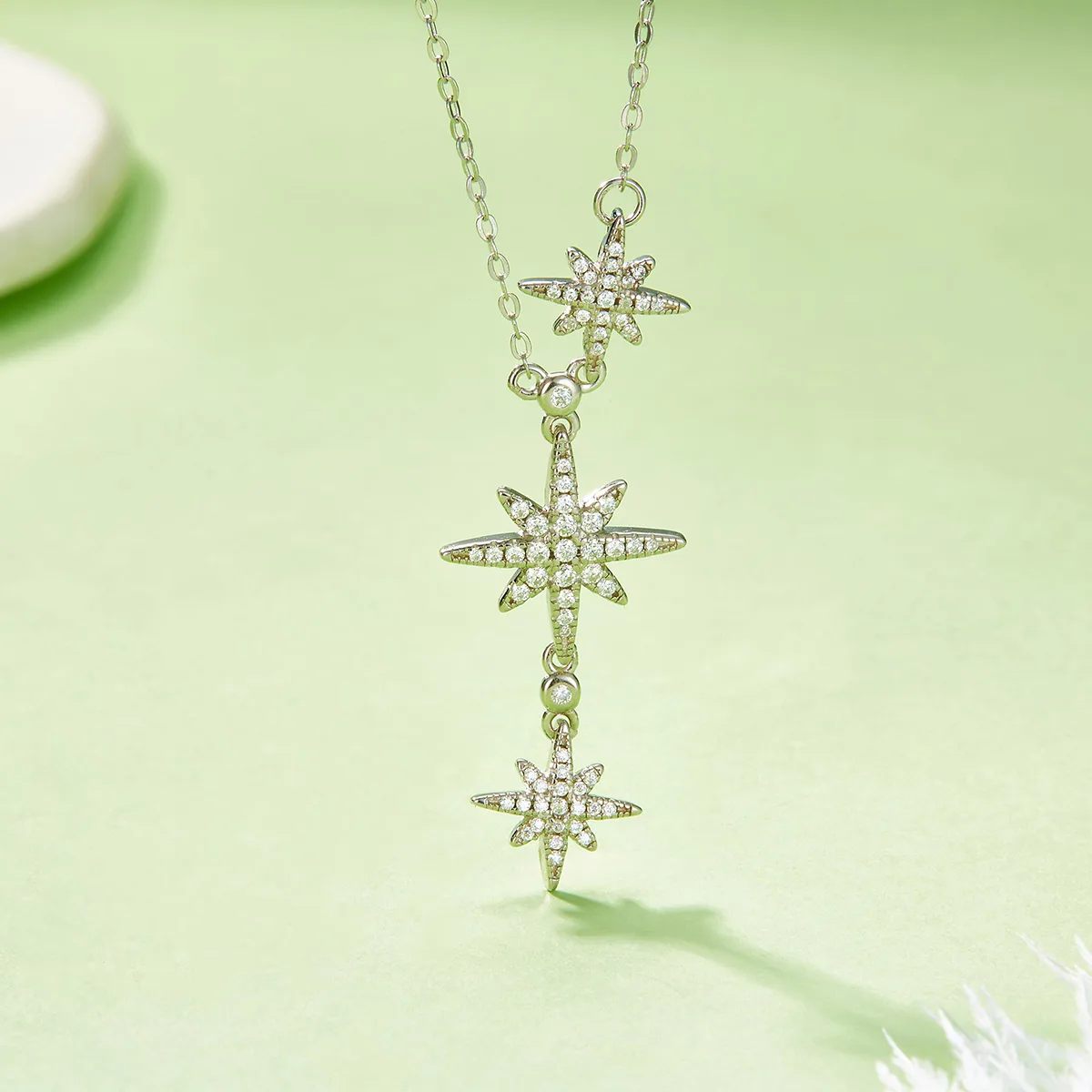 P200330019 S925 Silver 18K White Gold Star Moissanite Necklace 0.32ct