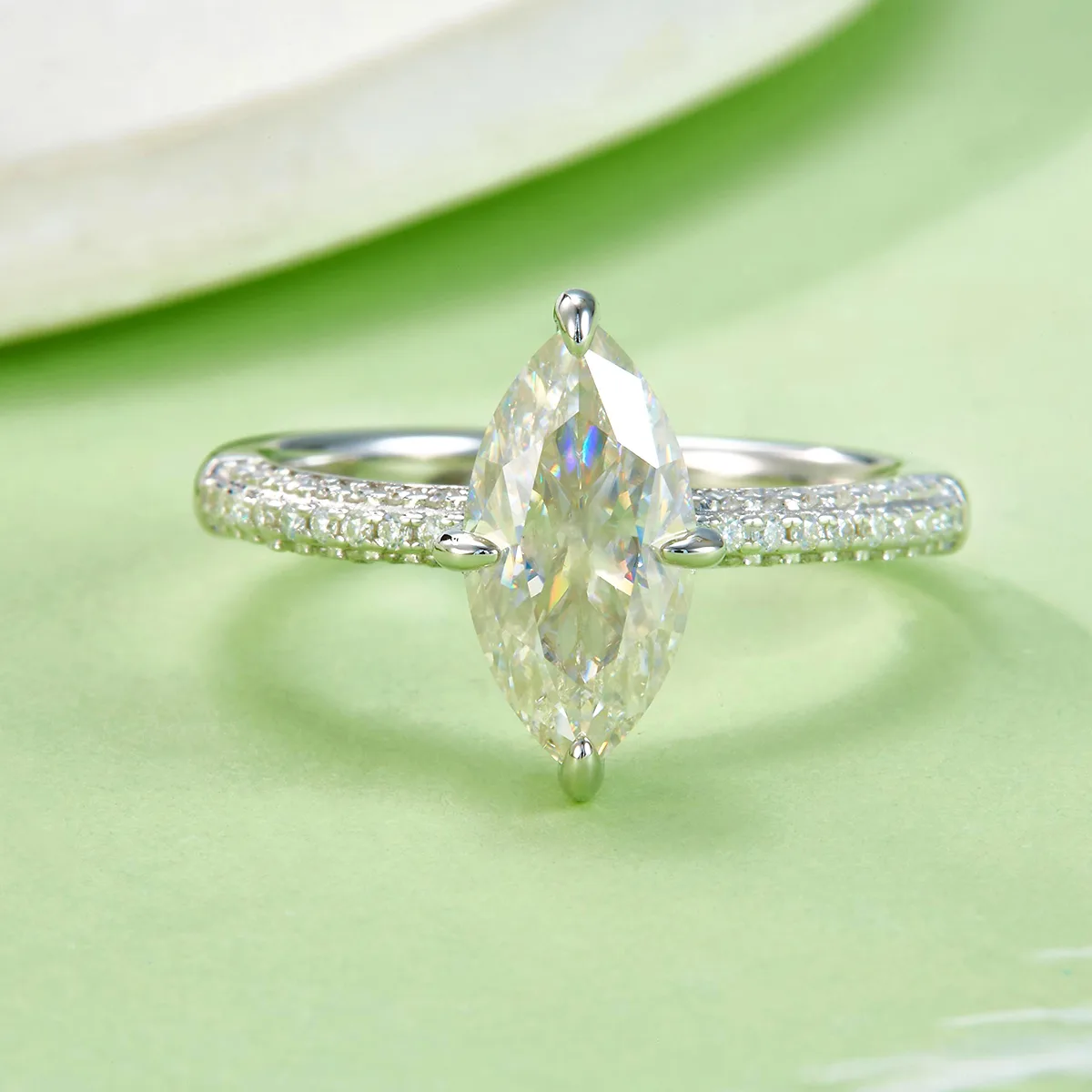 09M S925 Silver 18K White Gold Marquise Moissanite Delicate Premium Confession Ring Women's Ring Center Stone 12*6mm/2.0ct