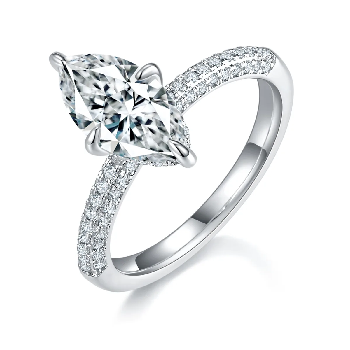 09M S925 Silver 18K White Gold Marquise Moissanite Delicate Premium Confession Ring Women's Ring Center Stone 12*6mm/2.0ct