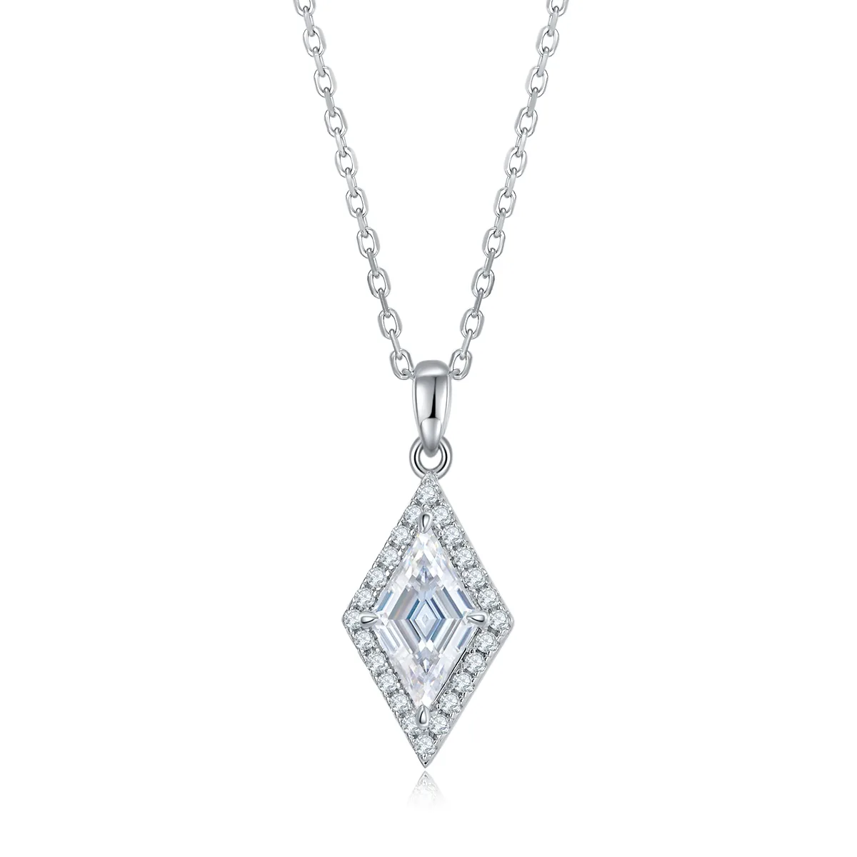 06O S925 Silver 18K White Gold Rhombus Moissanite Premium Pendant Center Stone 12*7mm/2.0CT