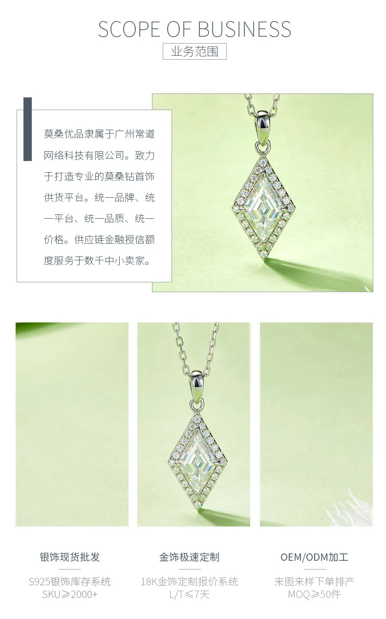06O S925 Silver 18K White Gold Rhombus Moissanite Premium Pendant Center Stone 1
